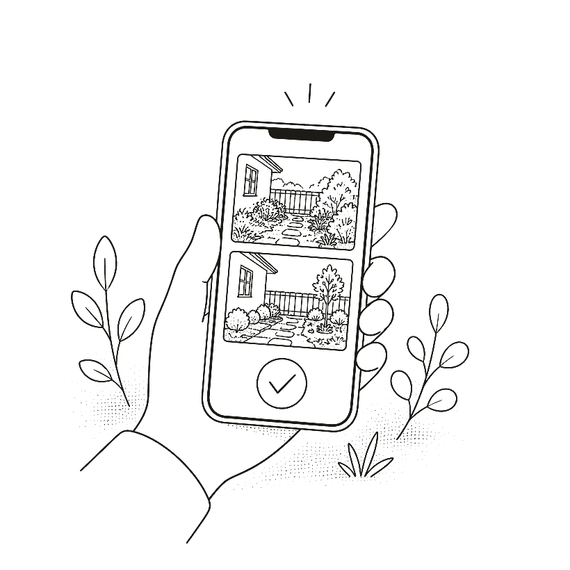 Телефон показує фото-звіт «до» і «після» з позначкою підтвердження